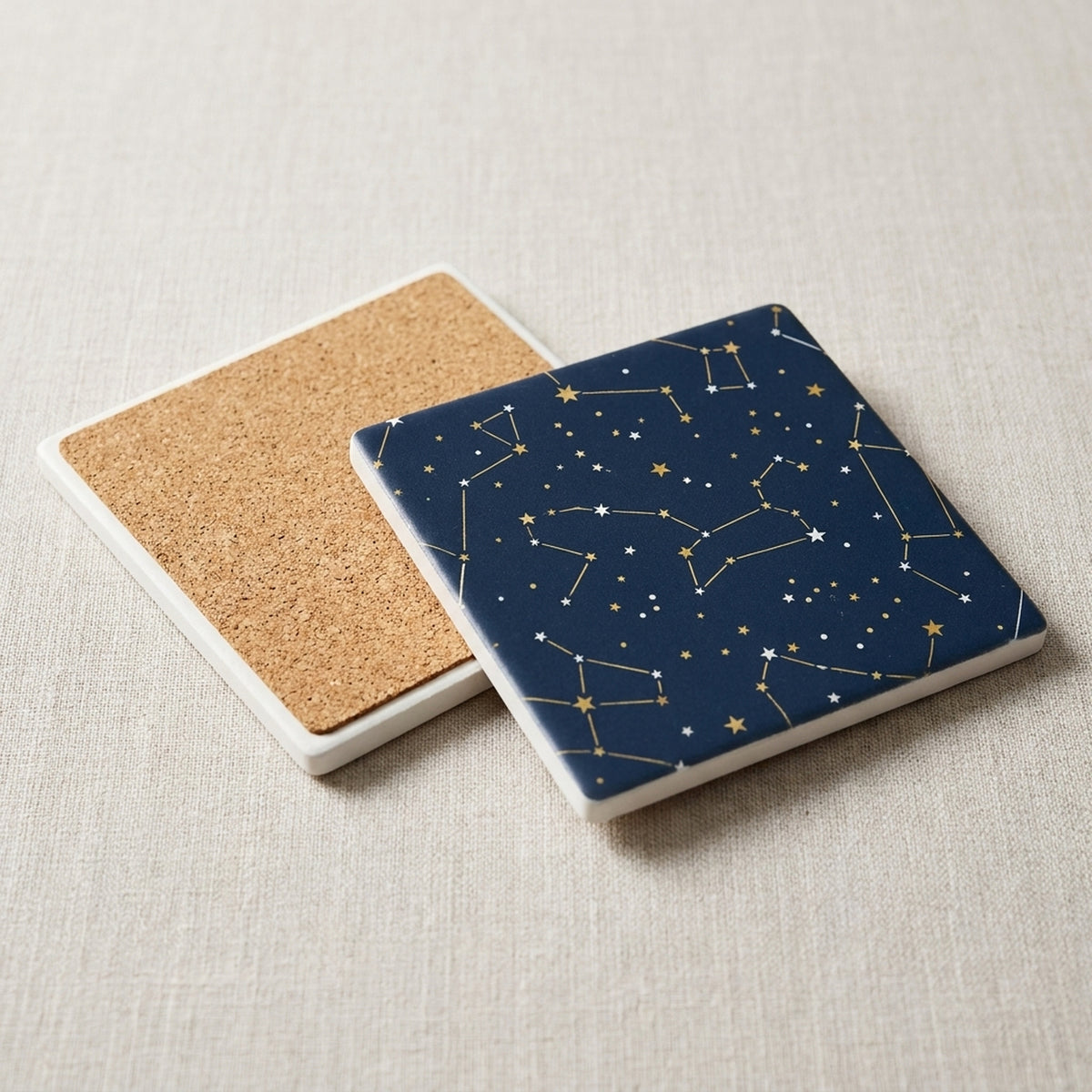 Starry Night Sky ceramic coasters set of 4, cork back