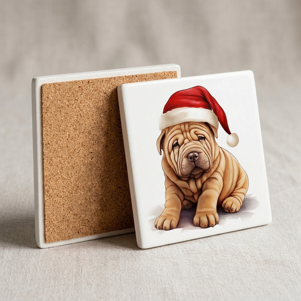Chinese Shar-Pei Puppy Drawing ceramic coasters set of 4, cork back