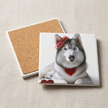 Siberian Husky ceramic coasters set of 4, cork back