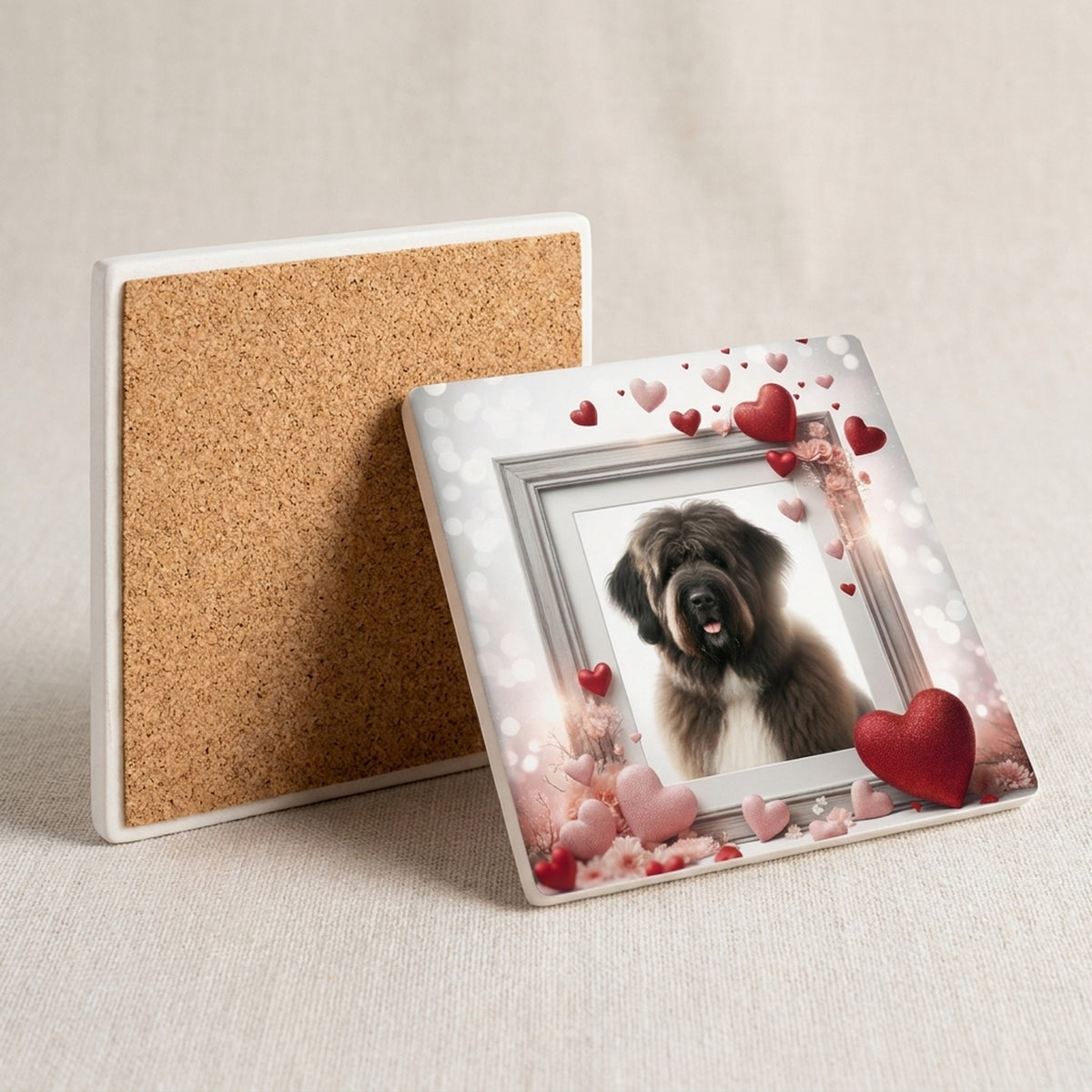 Bouvier des Flandres ceramic coasters set of 4, cork back