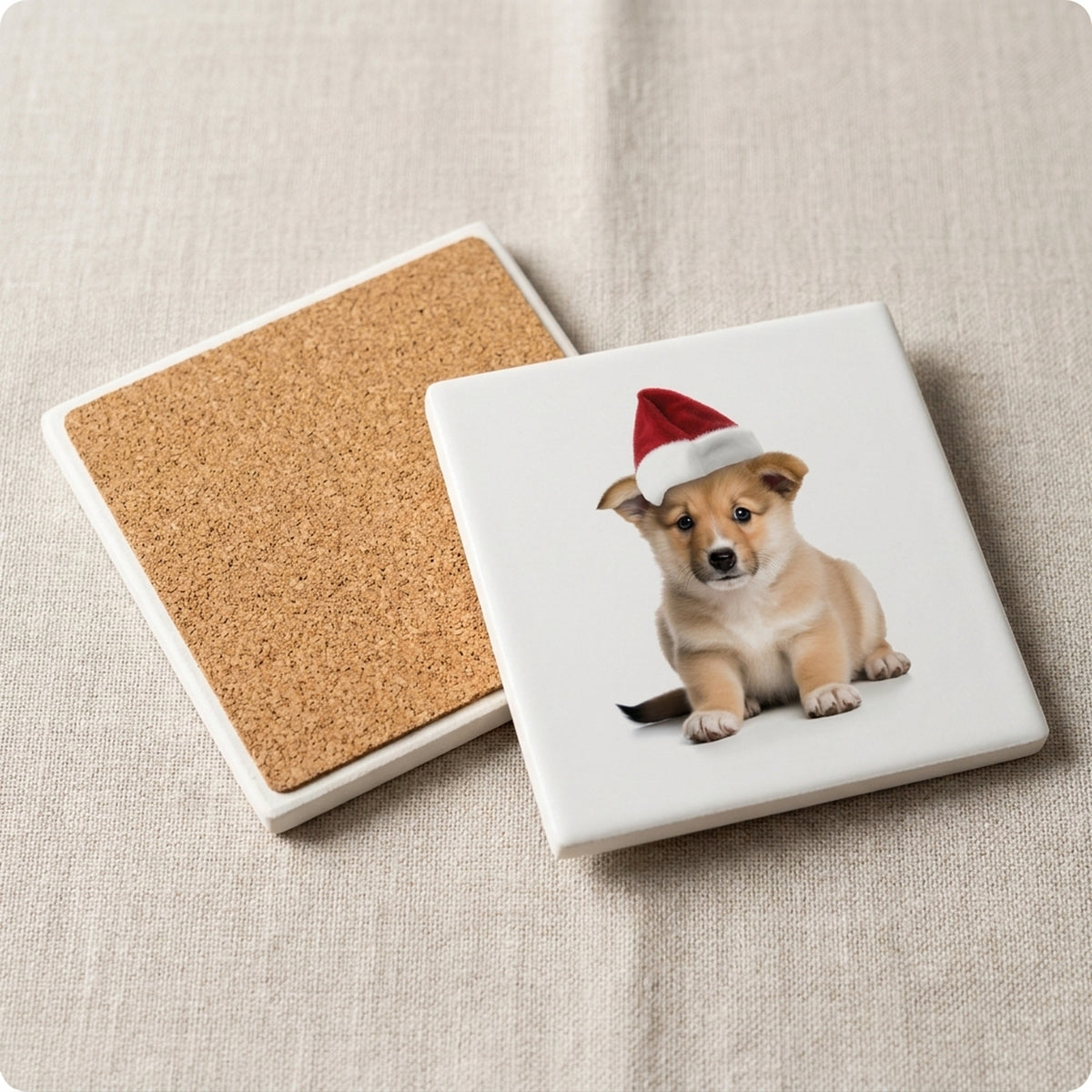 Norwegian Lundehund Puppy ceramic coasters set of 4, cork back