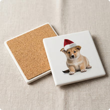 Norwegian Lundehund Puppy ceramic coasters set of 4, cork back