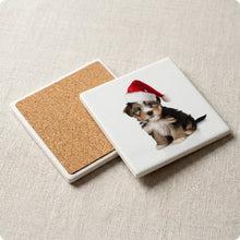 Biewer Terrier Puppy ceramic coasters set of 4, cork back