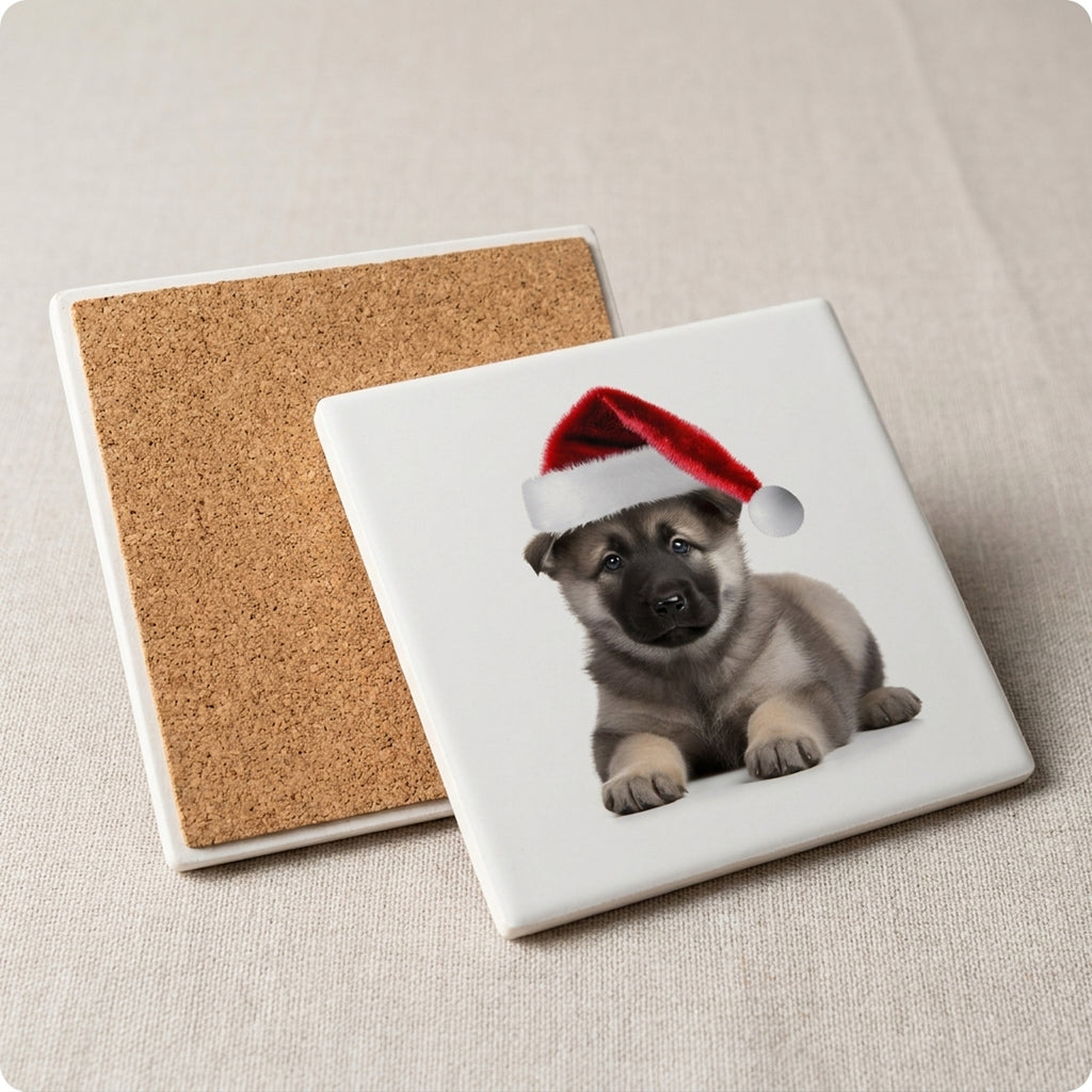 Norwegian Elkhound Puppy ceramic coasters set of 4, cork back