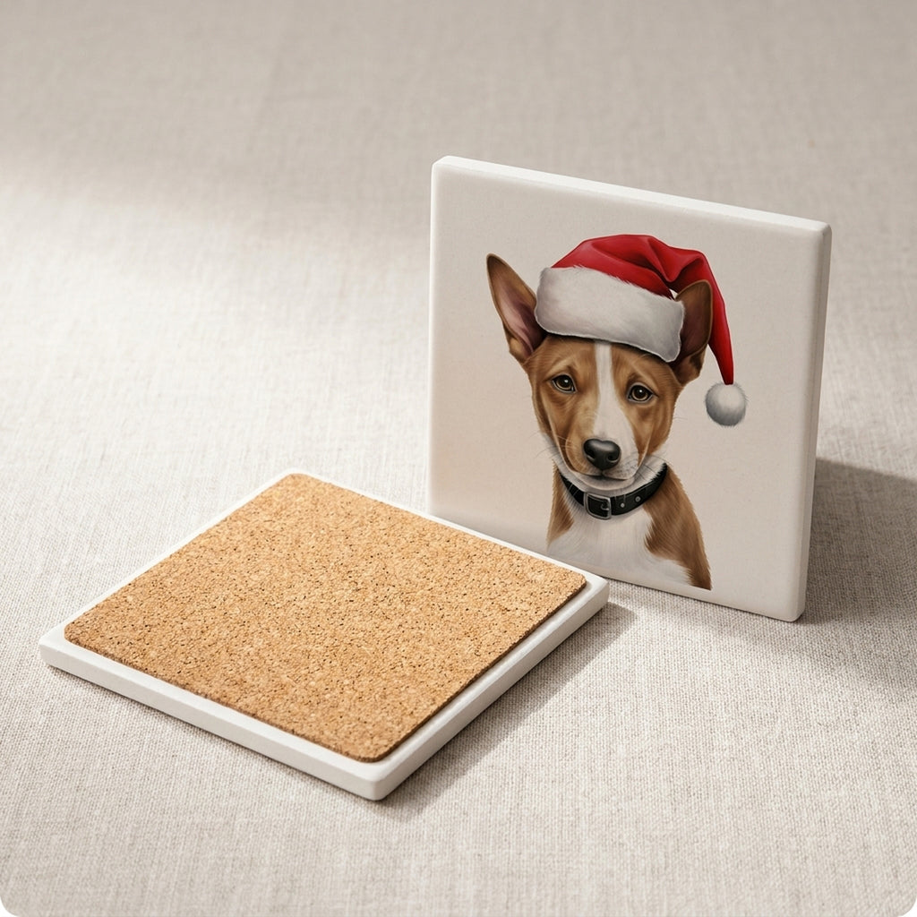 Basenji Puppy Drawing ceramic coasters set of 4, cork back
