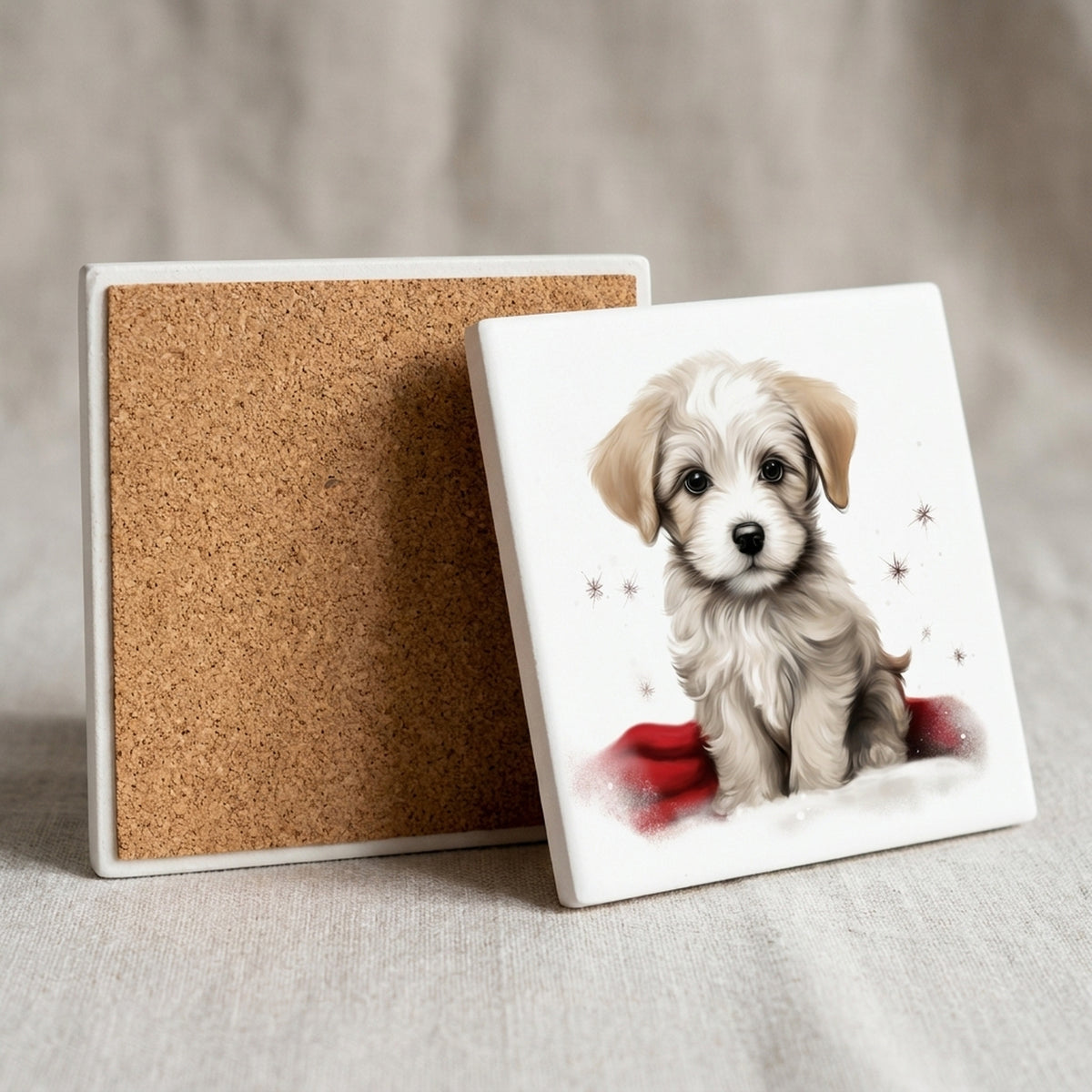 Dandie Dinmont Terrier Puppy Drawing ceramic coasters set of 4, cork back