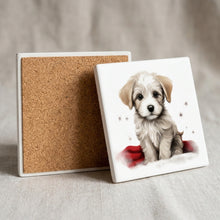 Dandie Dinmont Terrier Puppy Drawing ceramic coasters set of 4, cork back