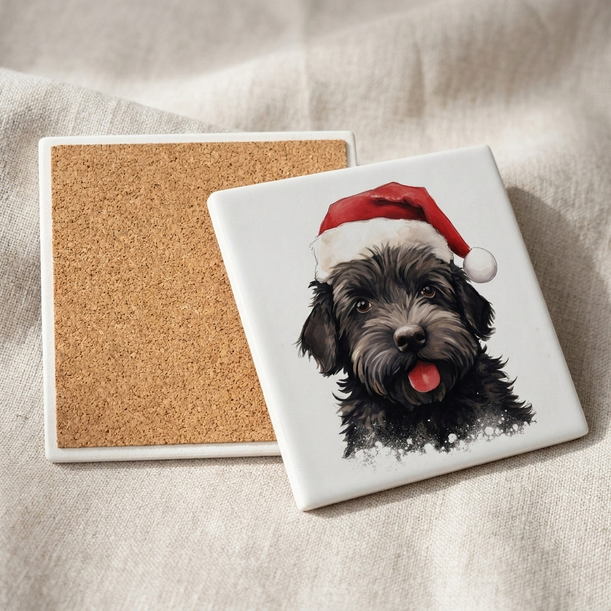 Bouvier de Flandre ceramic coasters set of 4, cork back