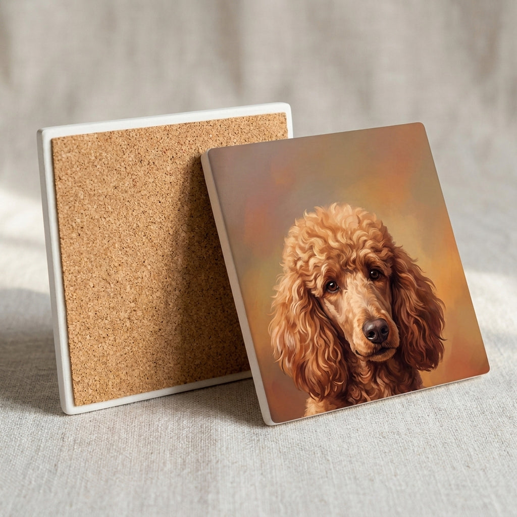Poodle Portrait ceramic coasters set of 4, cork back