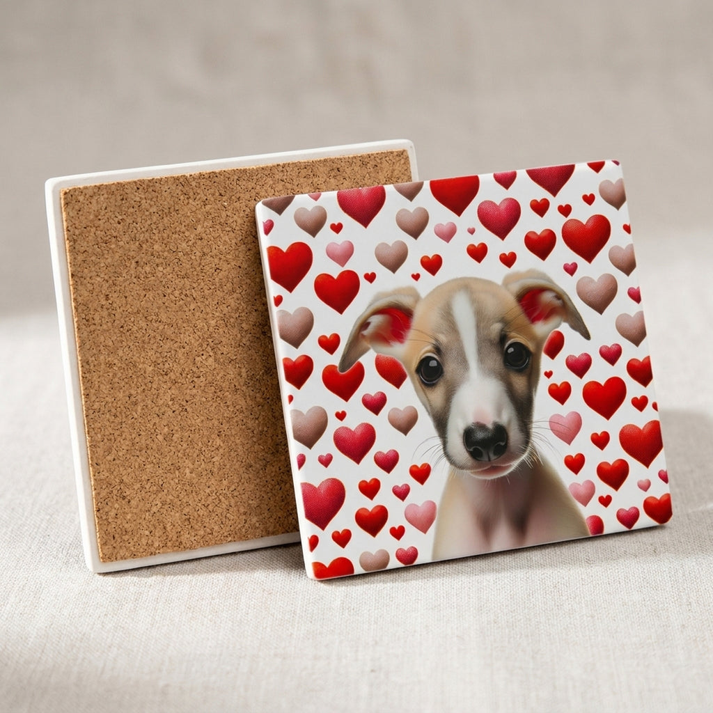 Italian Greyhound ceramic coasters set of 4, cork back