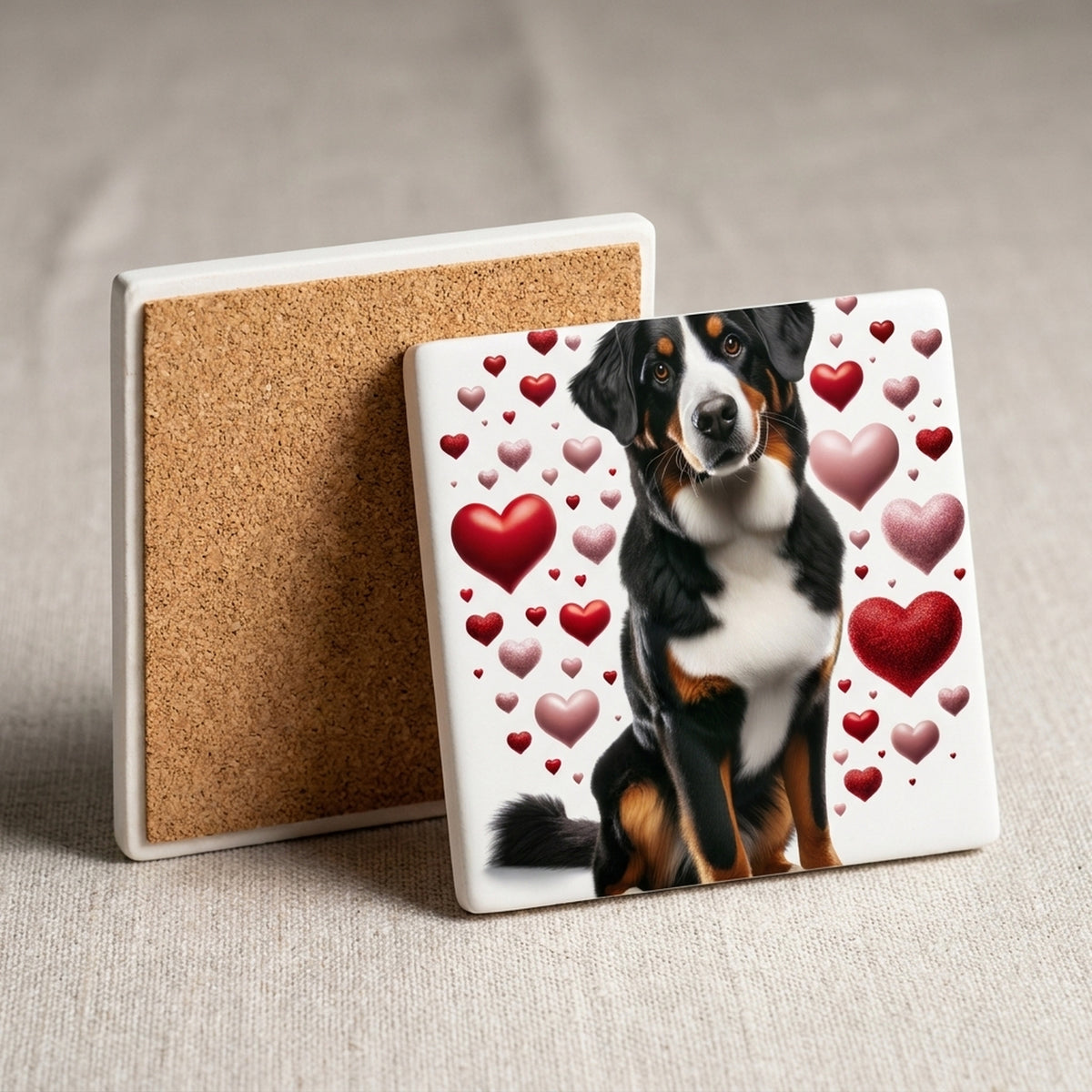 Bernese Mountain Dog ceramic coasters set of 4, cork back