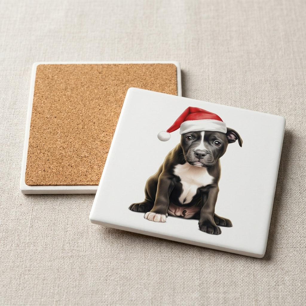 Staffordshire Bull Terrier Puppy Drawing ceramic coasters set of 4, cork back