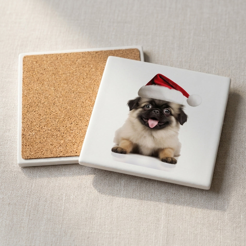 Tibetan Spaniel Puppy ceramic coasters set of 4, cork back