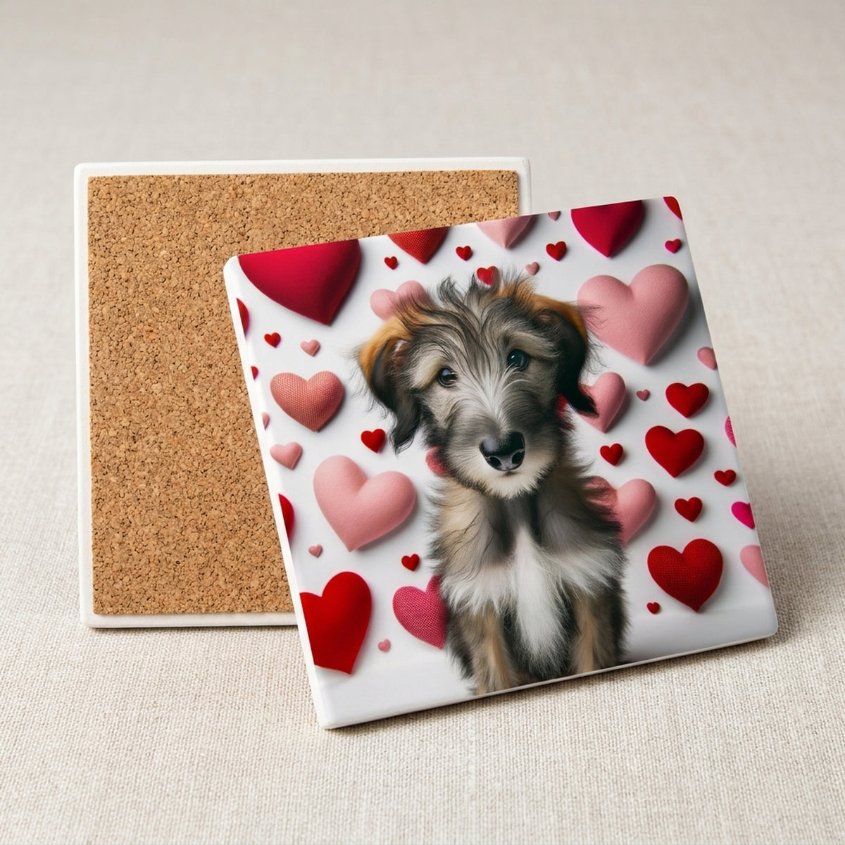 Irish Wolfhound ceramic coasters set of 4, cork back