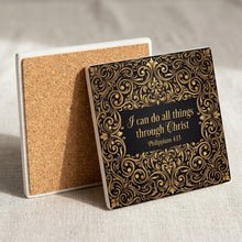 Philippians 4:13 ceramic coasters set of 4, cork back