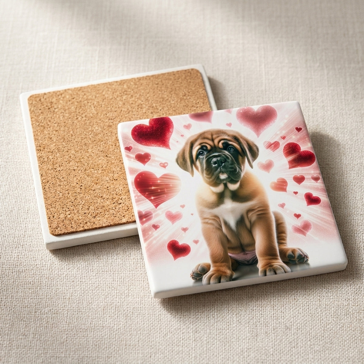 Mastiff ceramic coasters set of 4, cork back