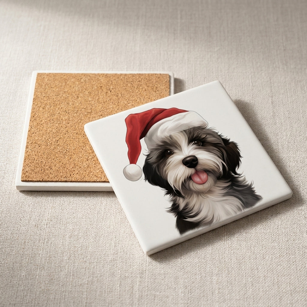 Tibetan Terrier Puppy Drawing ceramic coasters set of 4, cork back