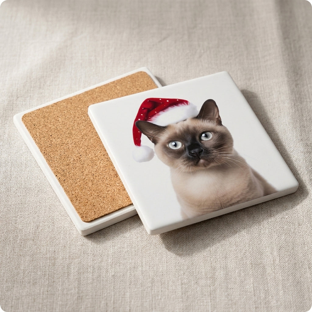 Burmese Cat ceramic coasters set of 4, cork back