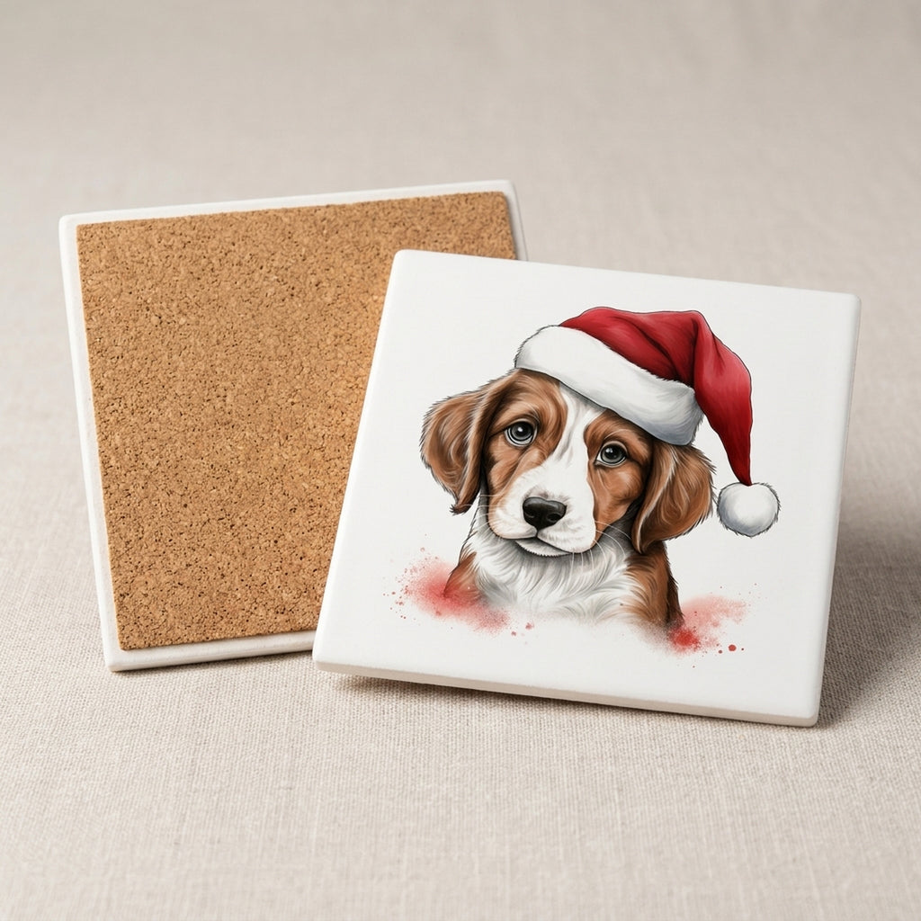 Brittany Puppy Drawing ceramic coasters set of 4, cork back