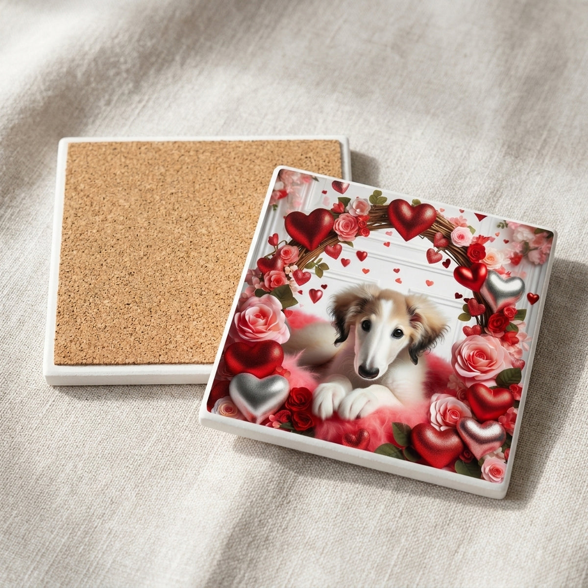 Borzoi ceramic coasters set of 4, cork back