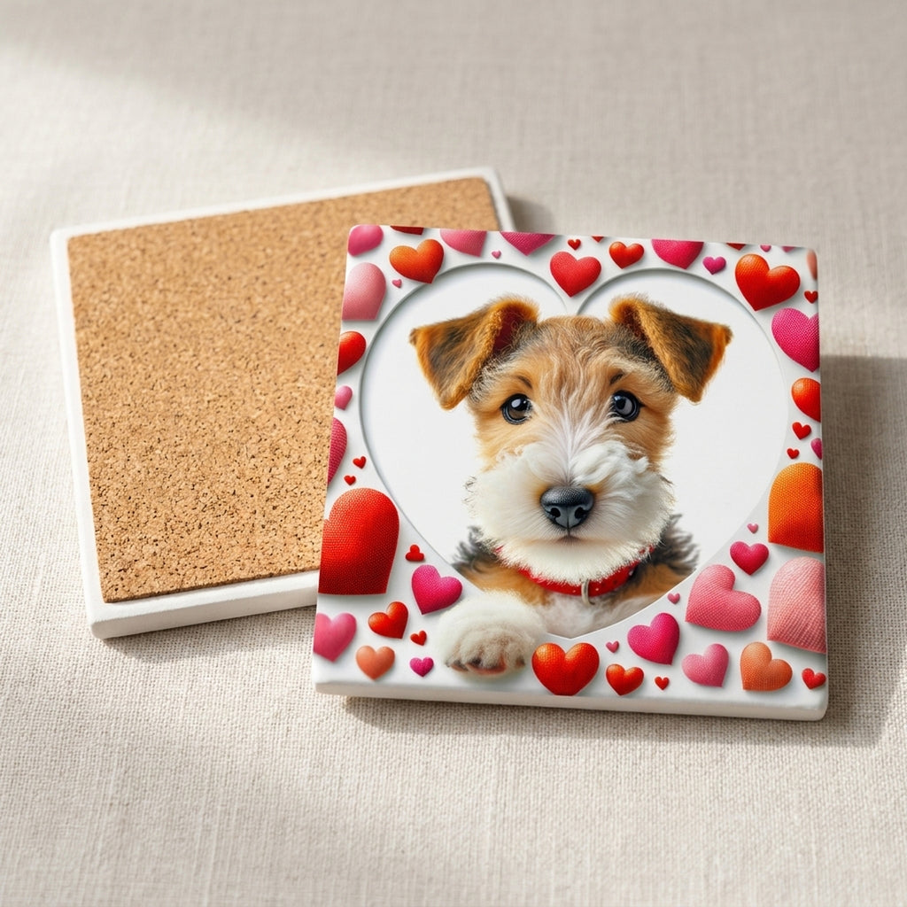 Wire Fox Terrier ceramic coasters set of 4, cork back