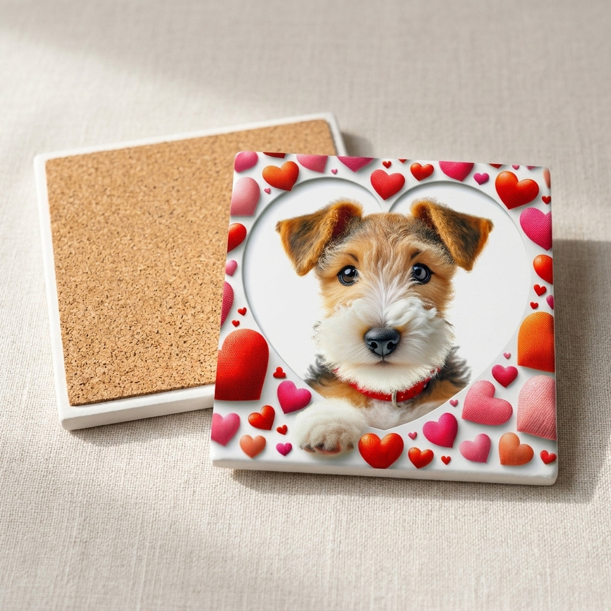 Wire Fox Terrier ceramic coasters set of 4, cork back