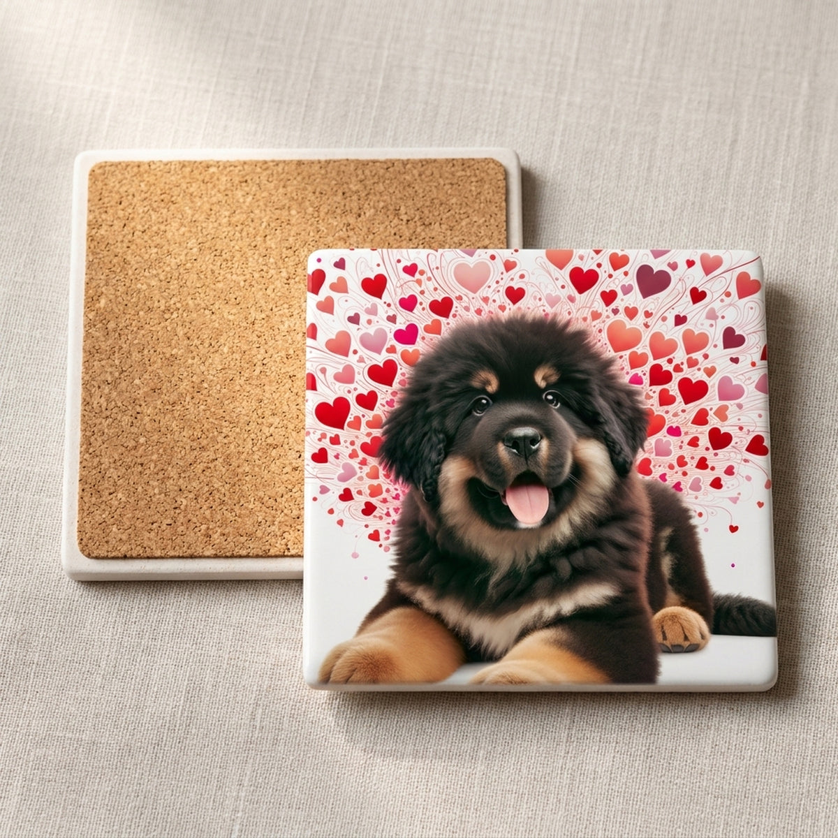 Tibetan Mastiff ceramic coasters set of 4, cork back