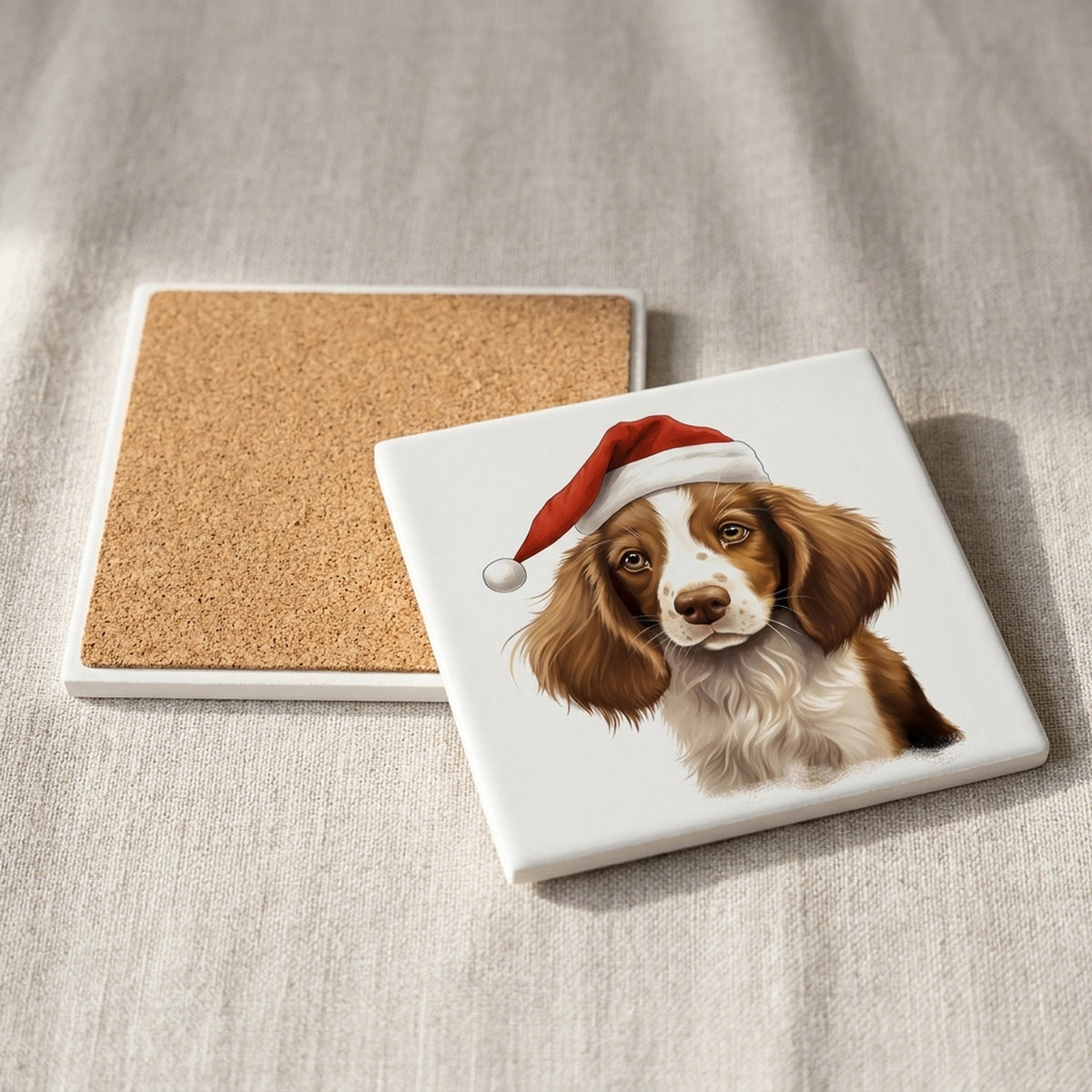 Welsh Springer Spaniel Puppy Drawing ceramic coasters set of 4, cork back