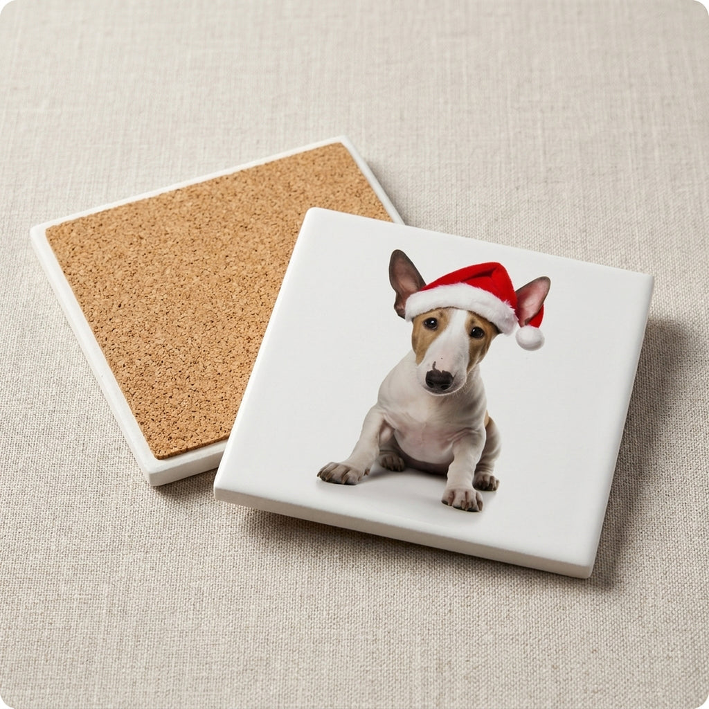 Miniature Bull Terrier ceramic coasters set of 4, cork back