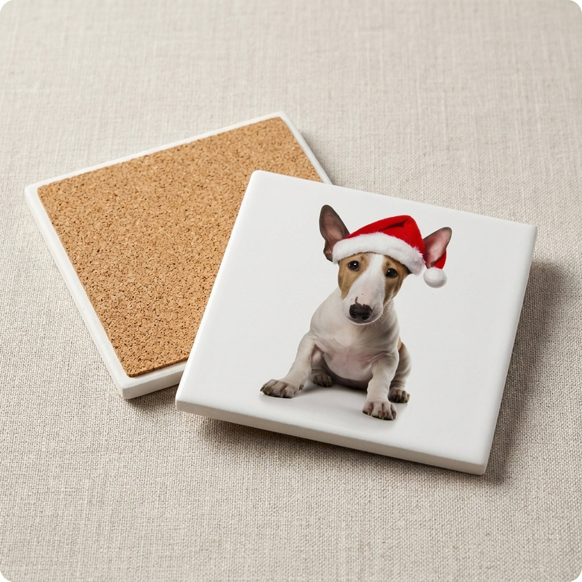Miniature Bull Terrier ceramic coasters set of 4, cork back