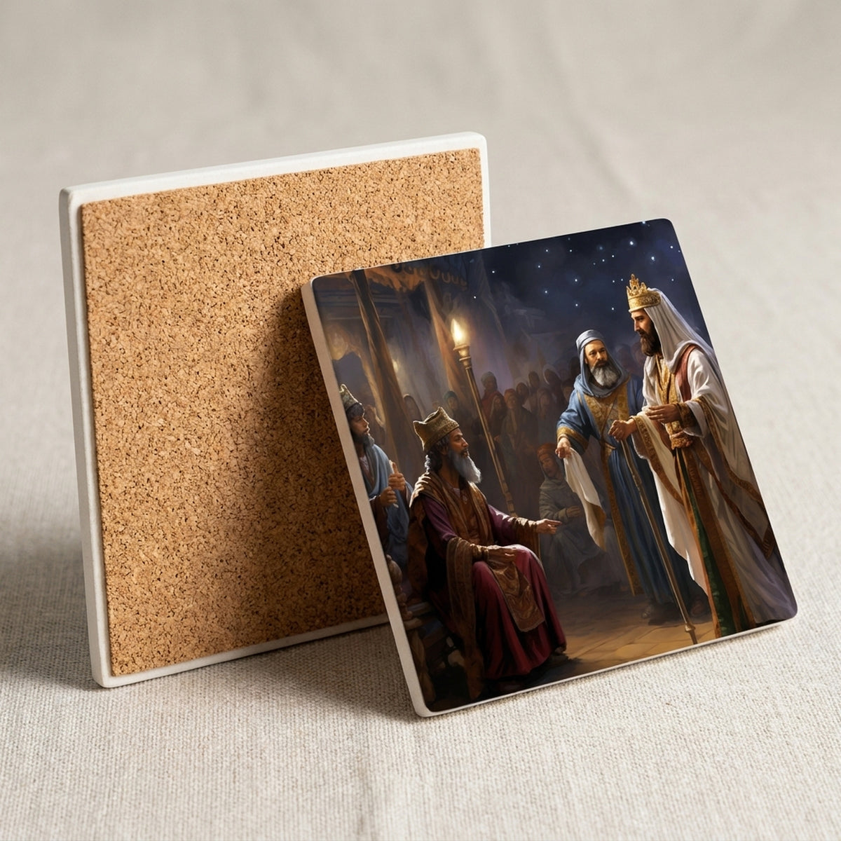 Starry Night Magi ceramic coasters set of 4, cork back