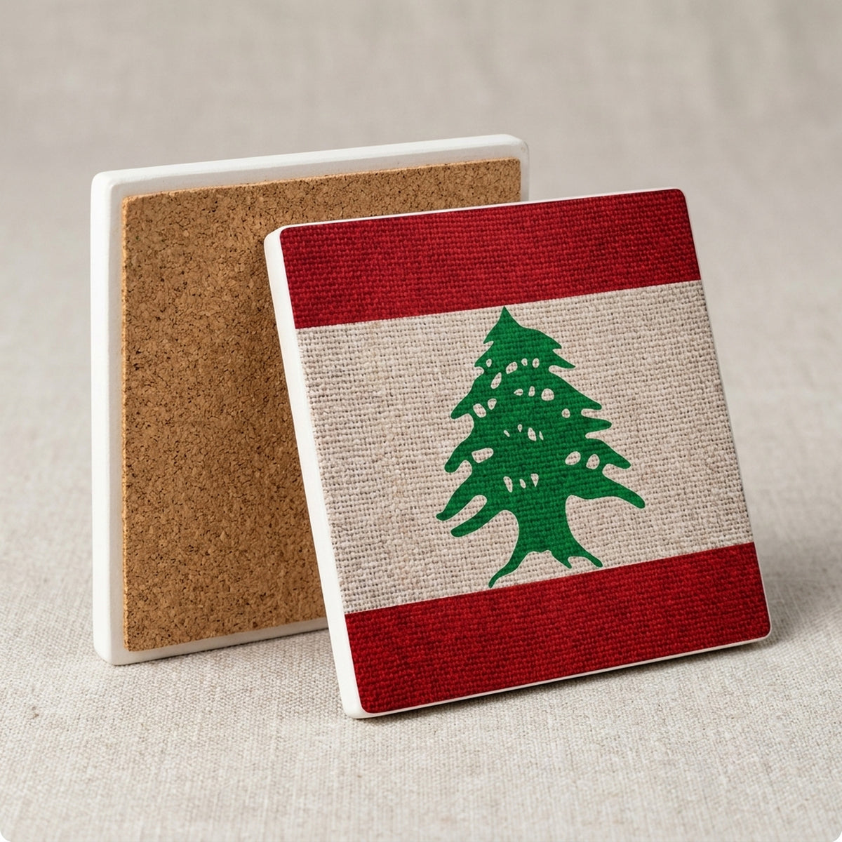 Lebanon Flag Pride ceramic coasters set of 4, cork back