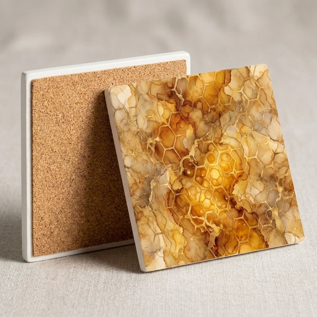 Honeycomb Hexagon ceramic coasters set of 4, cork back