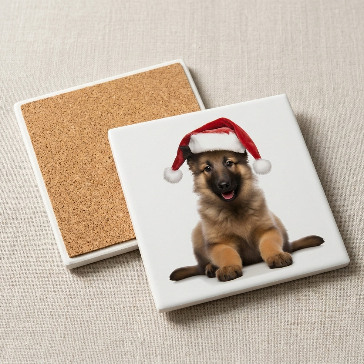 Belgian Tervuren Puppy ceramic coasters set of 4, cork back