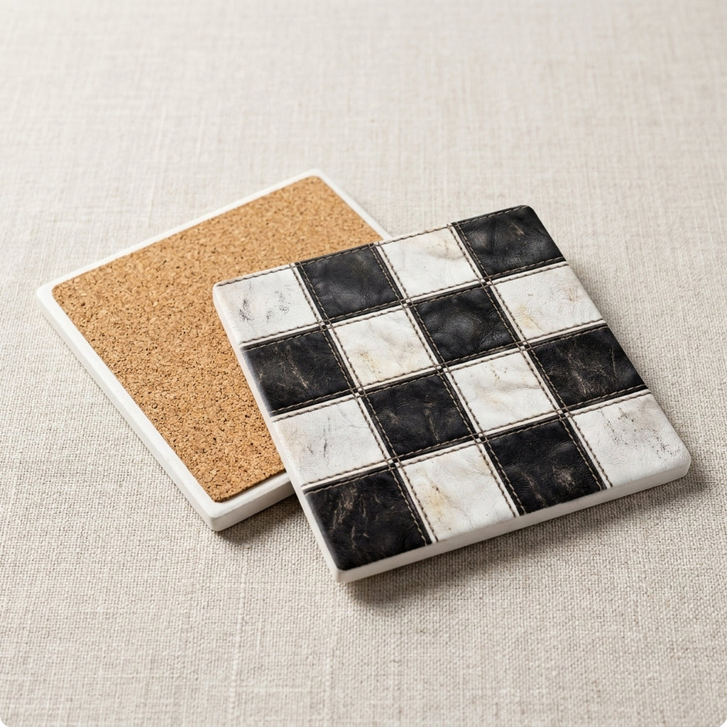 Checkered Racing Flag ceramic coasters set of 4, cork back