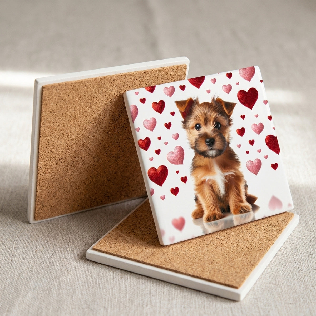 Norfolk Terrier ceramic coasters set of 4, cork back