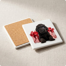 Black Russian Terrier Puppy ceramic coasters set of 4, cork back