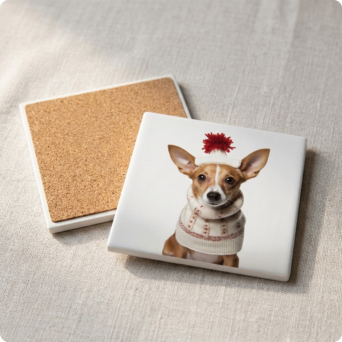 Portuguese Podengo Pequeno ceramic coasters set of 4, cork back