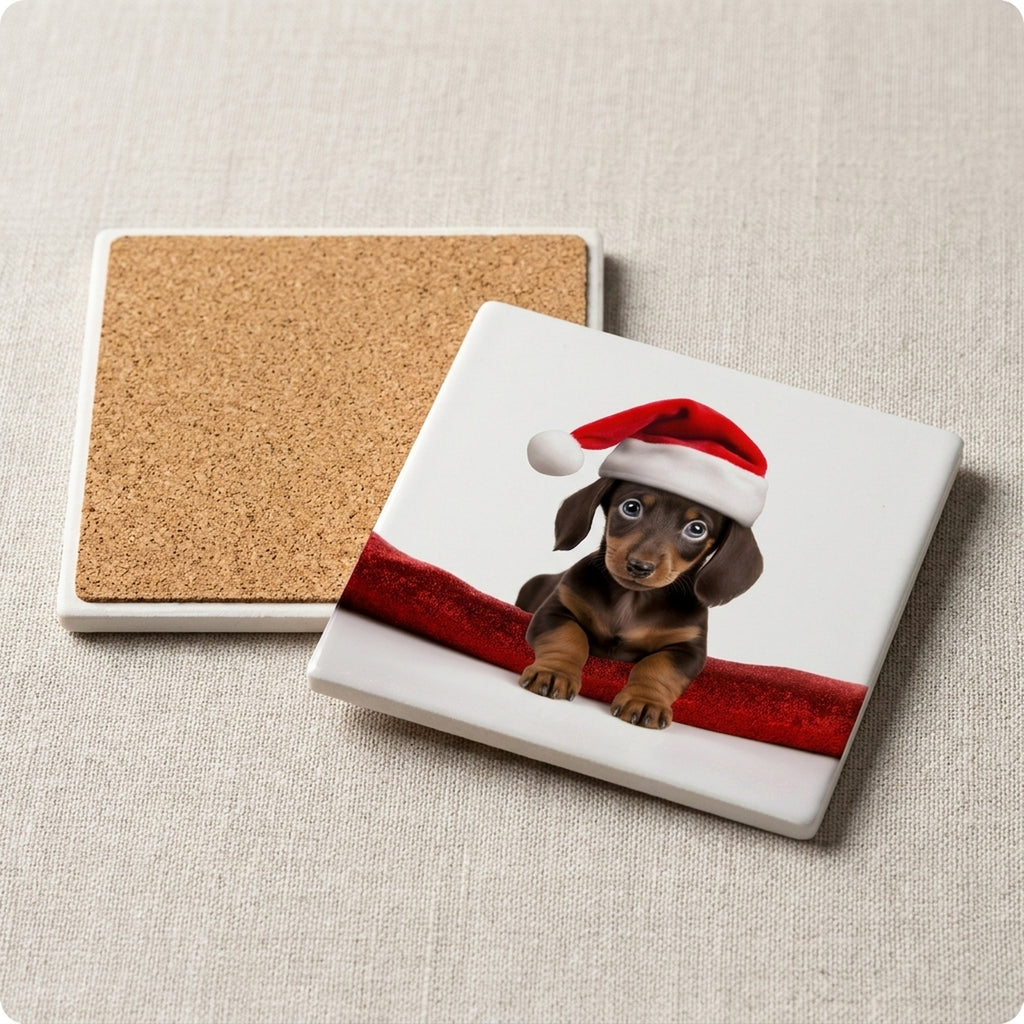 Dachshund Puppy ceramic coasters set of 4, cork back