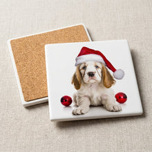Clumber Spaniel Puppy ceramic coasters set of 4, cork back