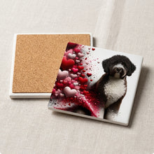 Portuguese Water Dog ceramic coasters set of 4, cork back