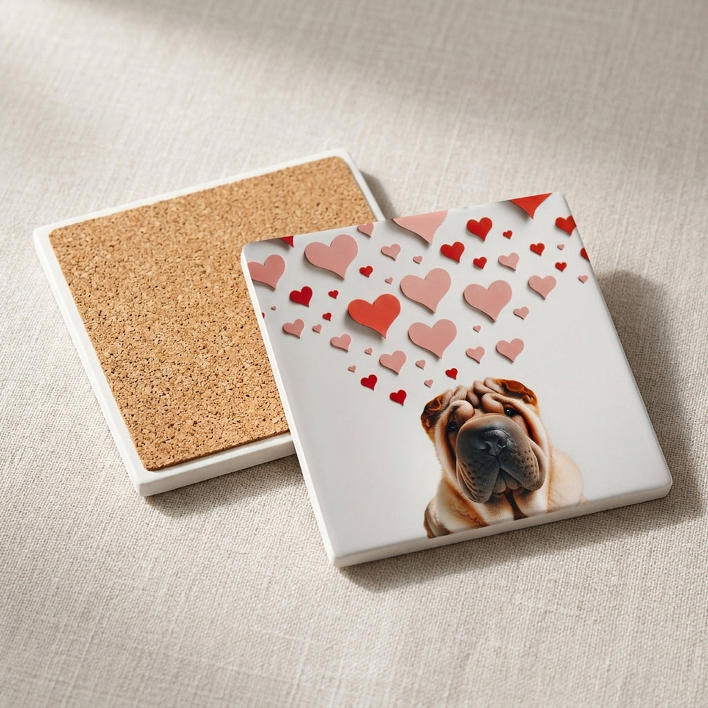 Chinese Shar-Pei ceramic coasters set of 4, cork back