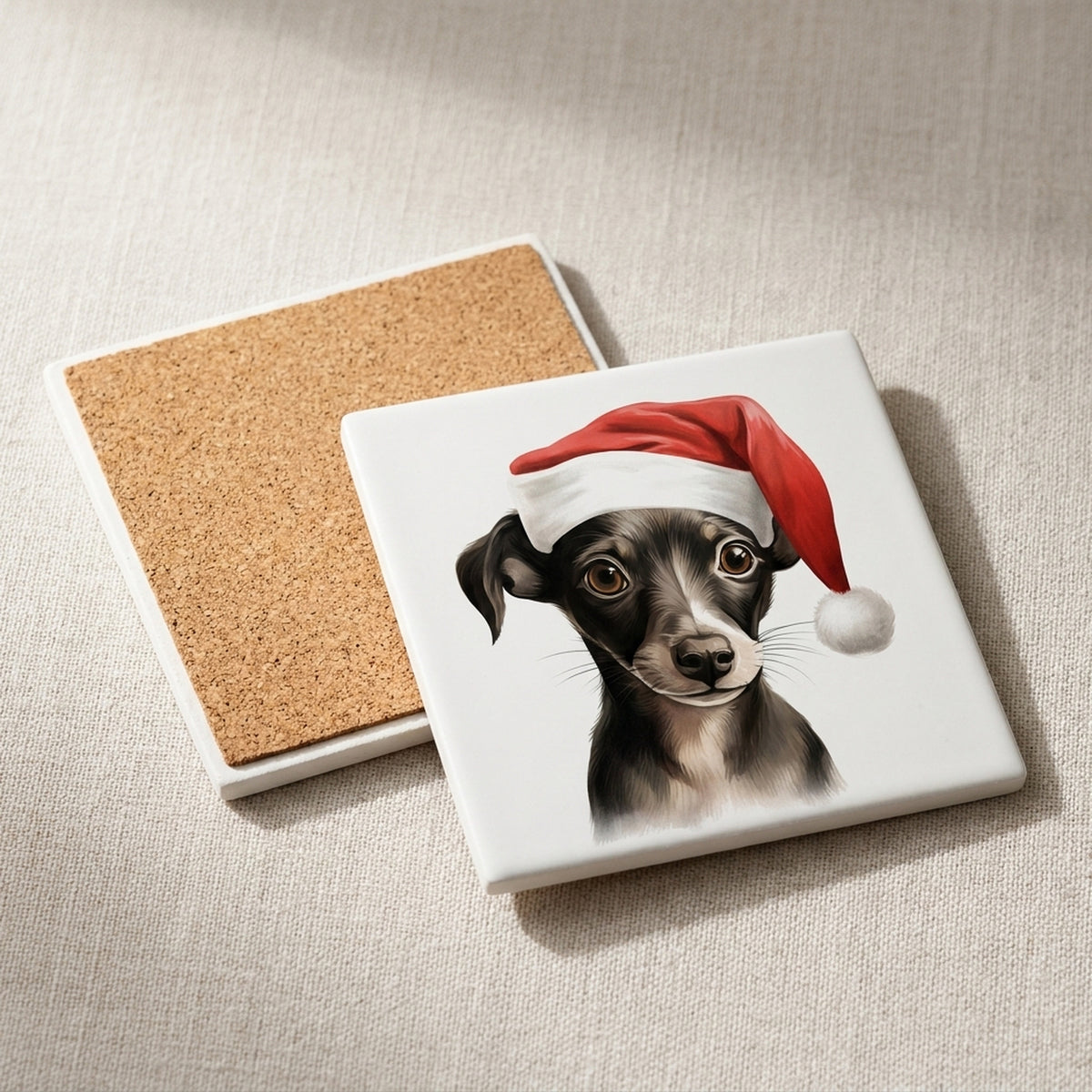 Italian Greyhound Puppy Drawing ceramic coasters set of 4, cork back