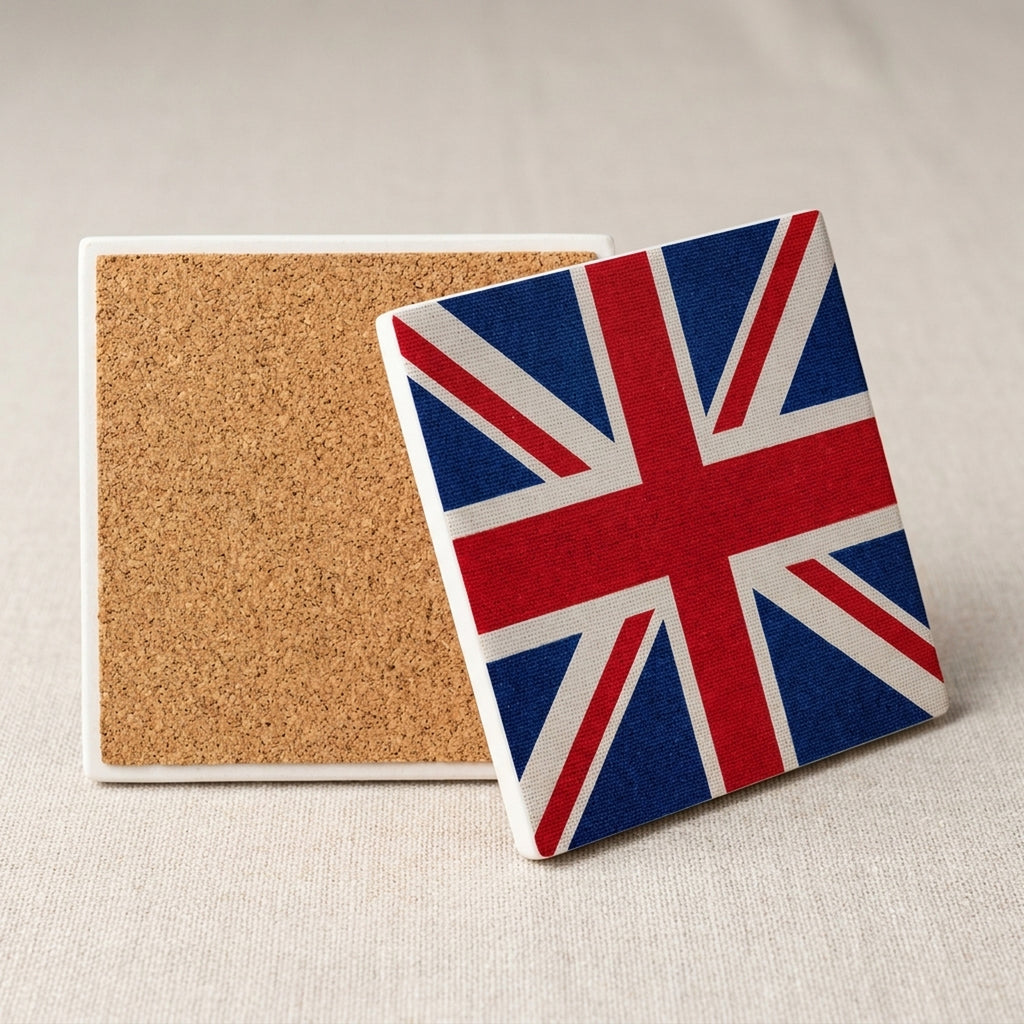 United Kingdom (Union Jack) Flag Pride ceramic coasters set of 4, cork back