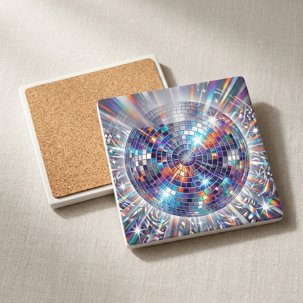 Disco Ball ceramic coasters set of 4, cork back