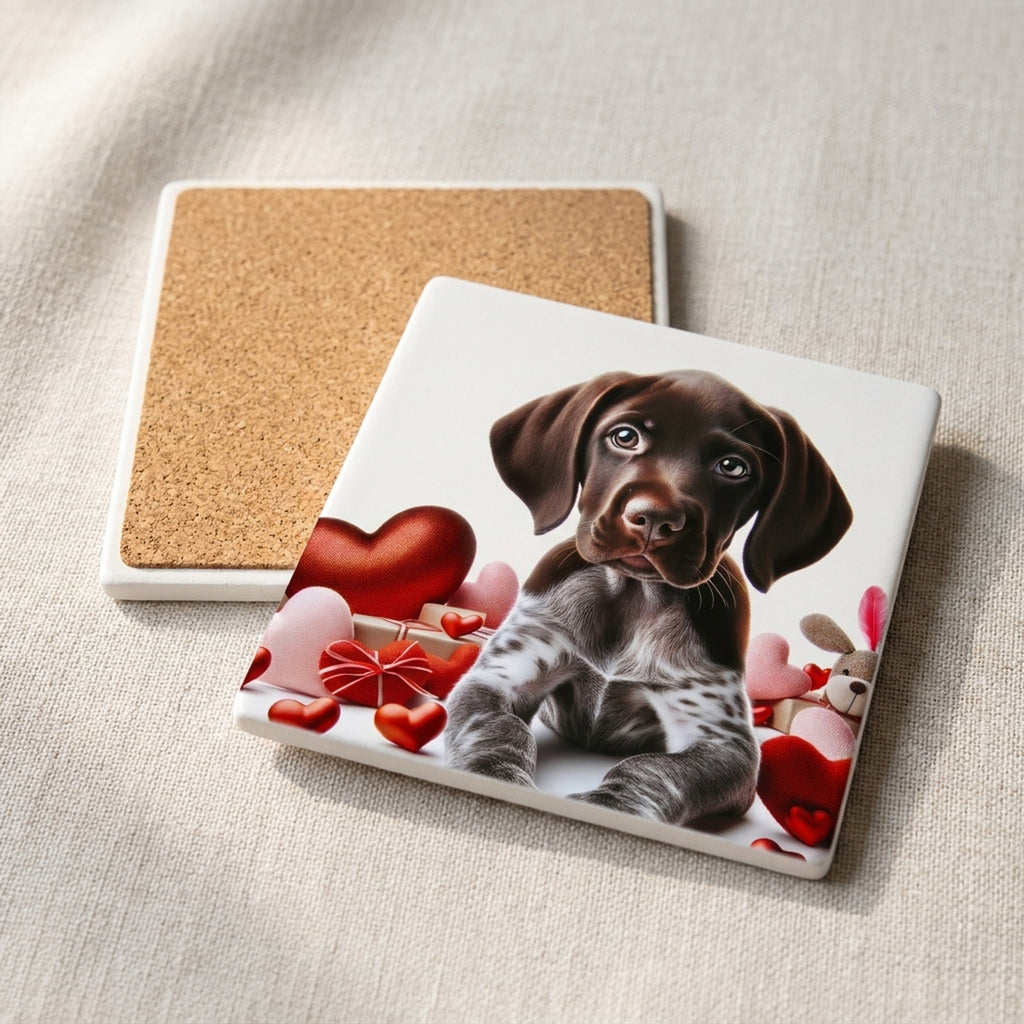 German Shorthaired Pointer ceramic coasters set of 4, cork back