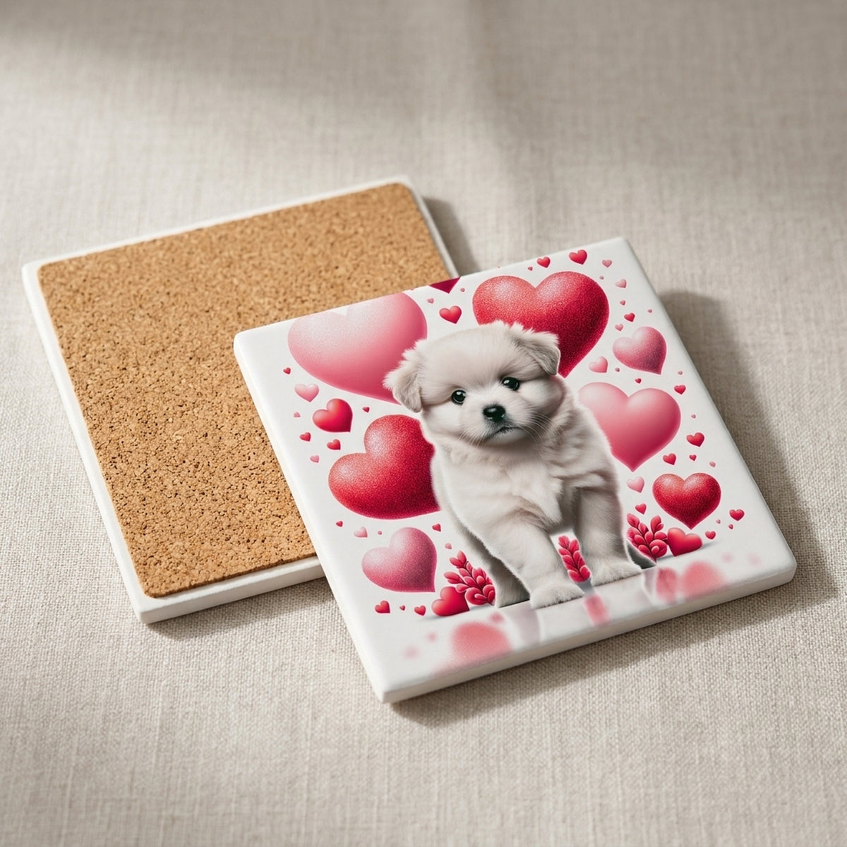 Samoyed ceramic coasters set of 4, cork back