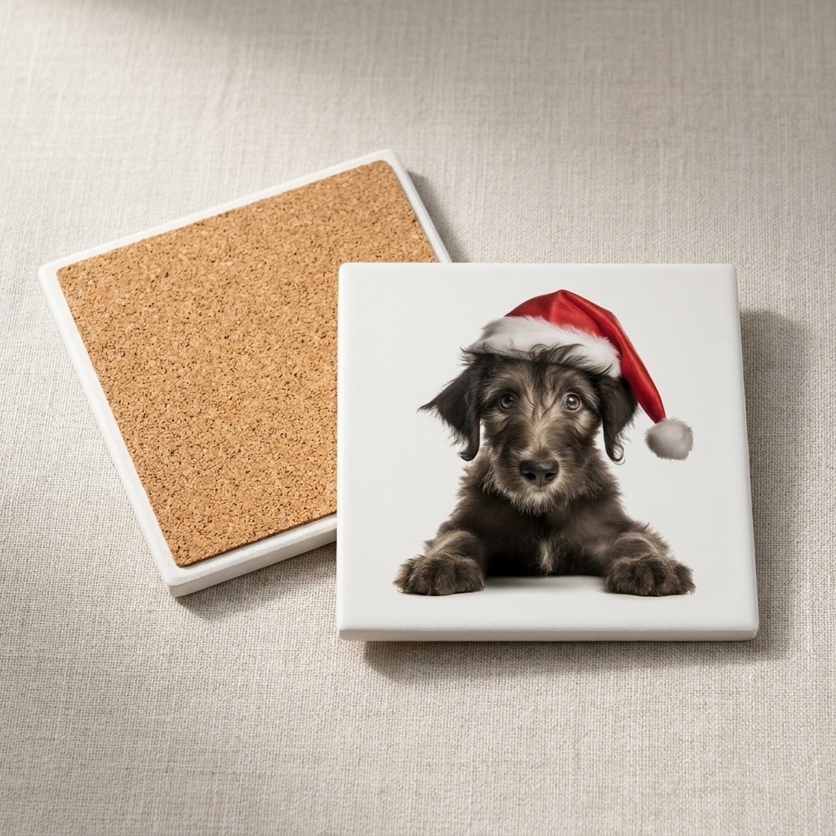 Scottish Deerhound Puppy ceramic coasters set of 4, cork back