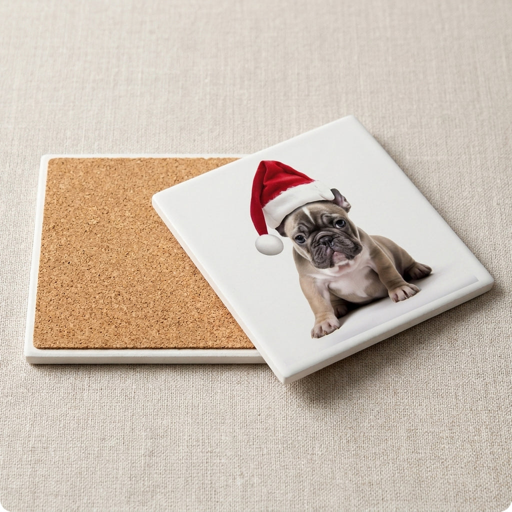 French Bulldog Puppy ceramic coasters set of 4, cork back