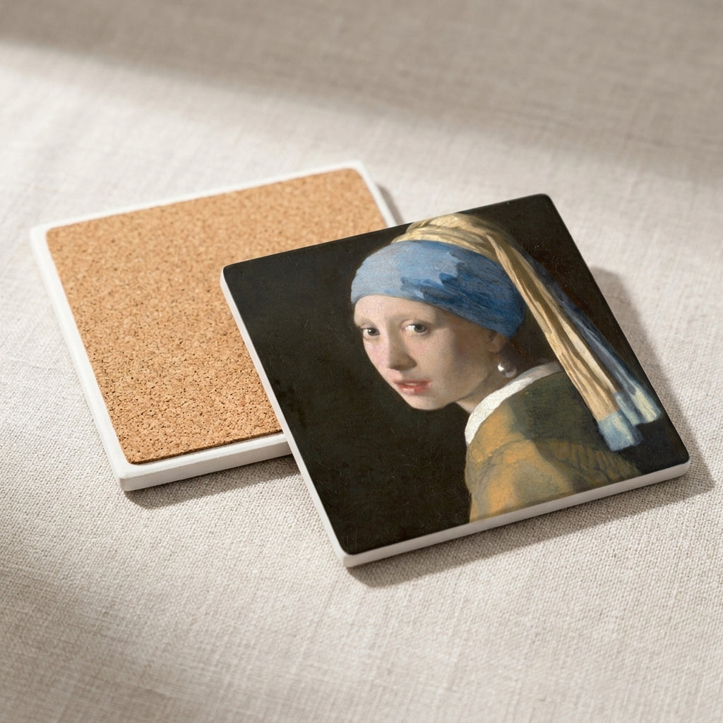 Girl With A Pearl Earring ceramic coasters set of 4, cork back